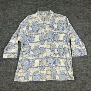 Appleseed's Blue White Paisley Patchwork Polo Top Size 1X